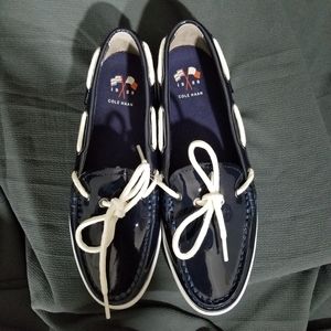 Cole Haan Navy Blue Patent Boat Shoes, 6M, NIB